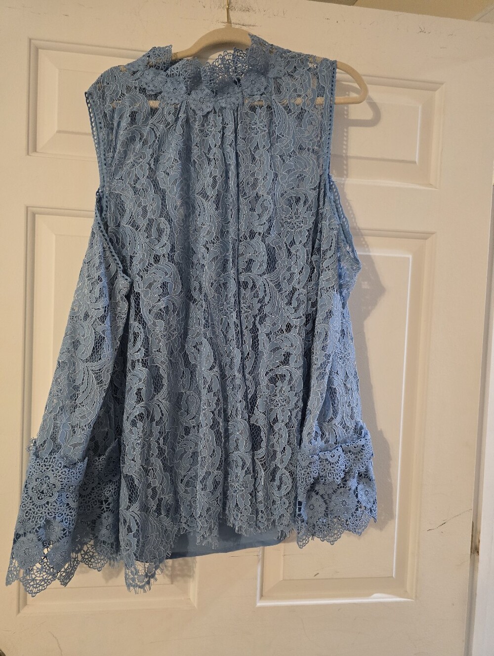 Lace High Neck Sleeveless Top - Light Blue